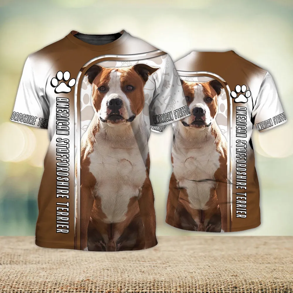 3D Dog T Shirts, American Staffordshire Terrier Love Never Walk Alone All Over Print T-Shirt, Gift For Pet Loves