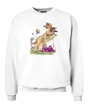 Afghan Hound - Standing With Rabbit - Caricature - Sweatshirt