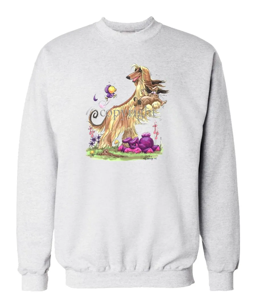 Afghan Hound - Standing With Rabbit - Caricature - Sweatshirt