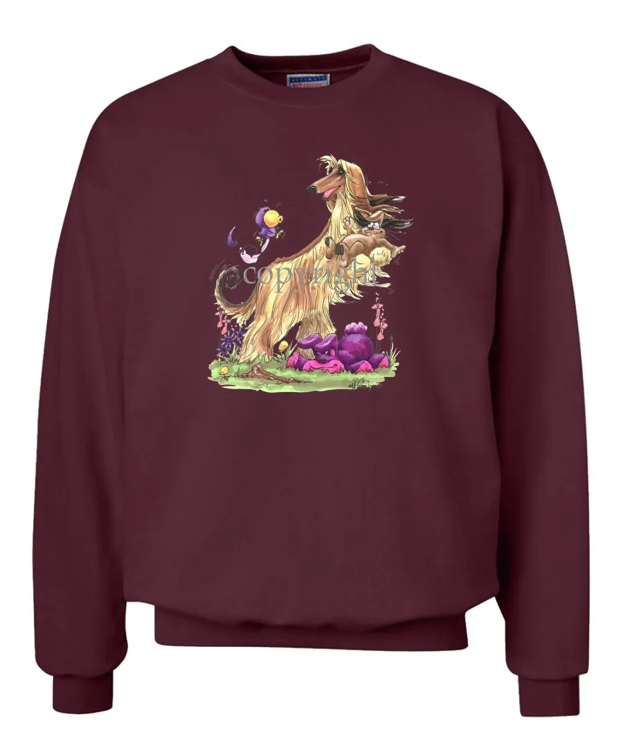 Afghan Hound - Standing With Rabbit - Caricature - Sweatshirt