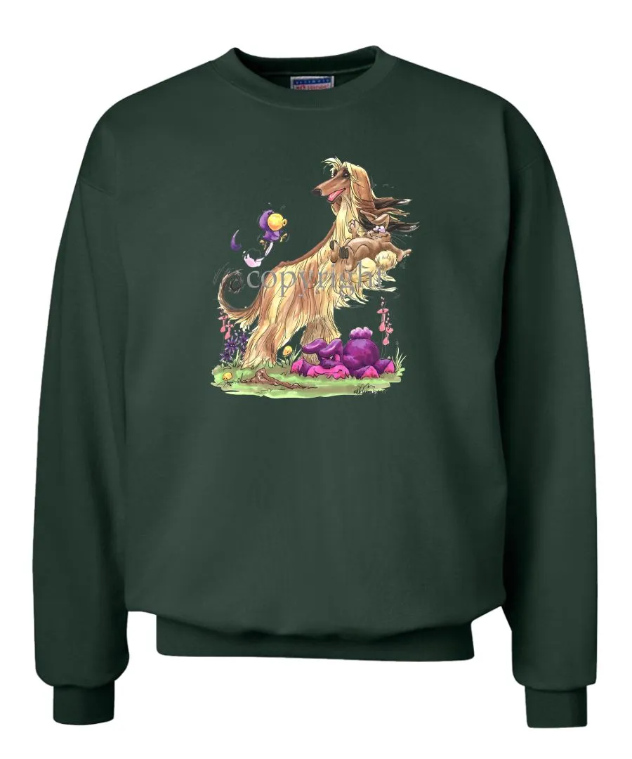 Afghan Hound - Standing With Rabbit - Caricature - Sweatshirt