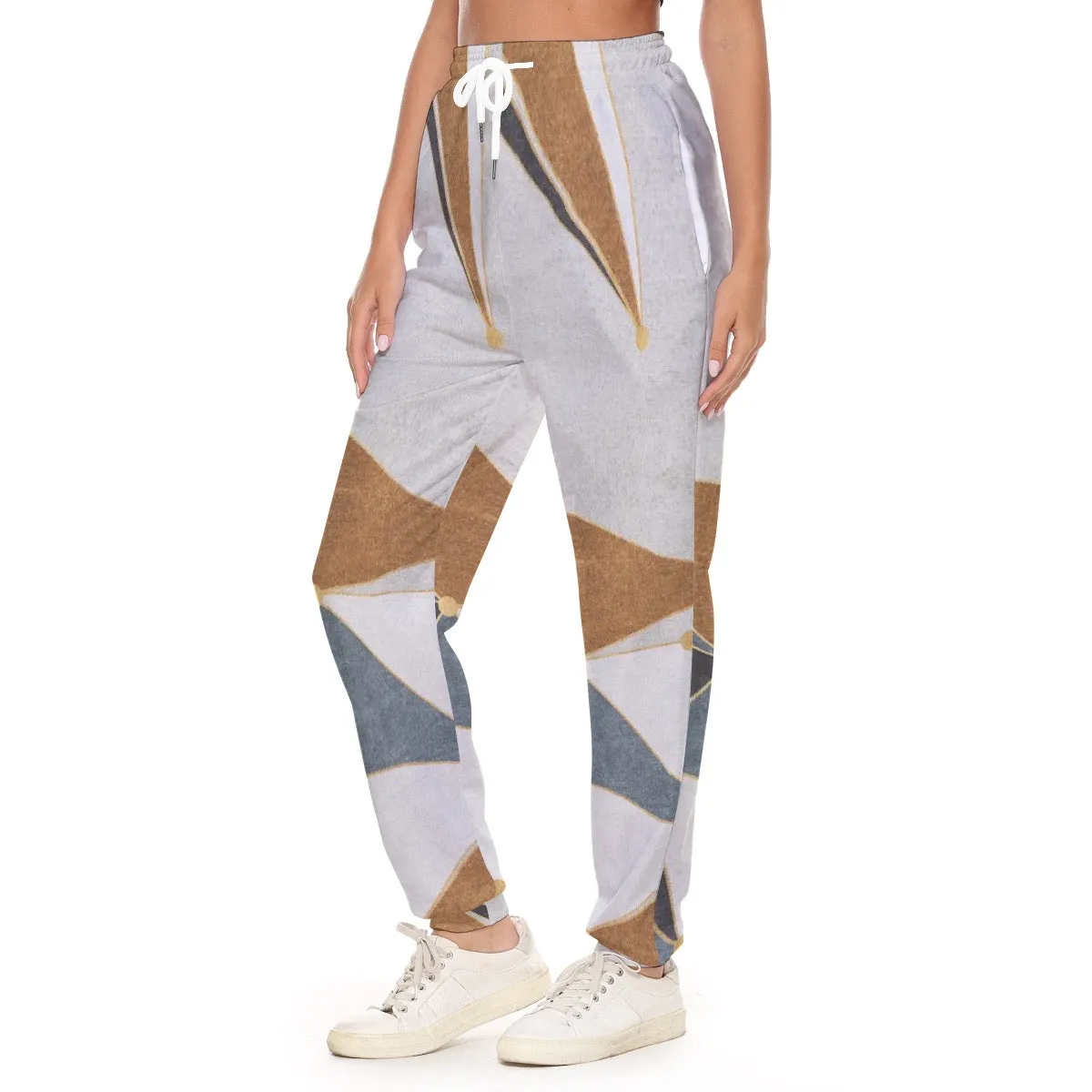 All-Over Print Women's Casual Pants 223 beige, abstract, print