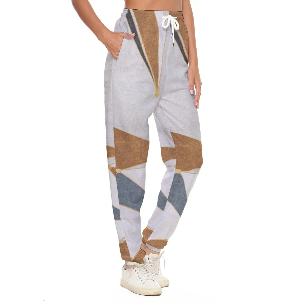 All-Over Print Women's Casual Pants 223 beige, abstract, print