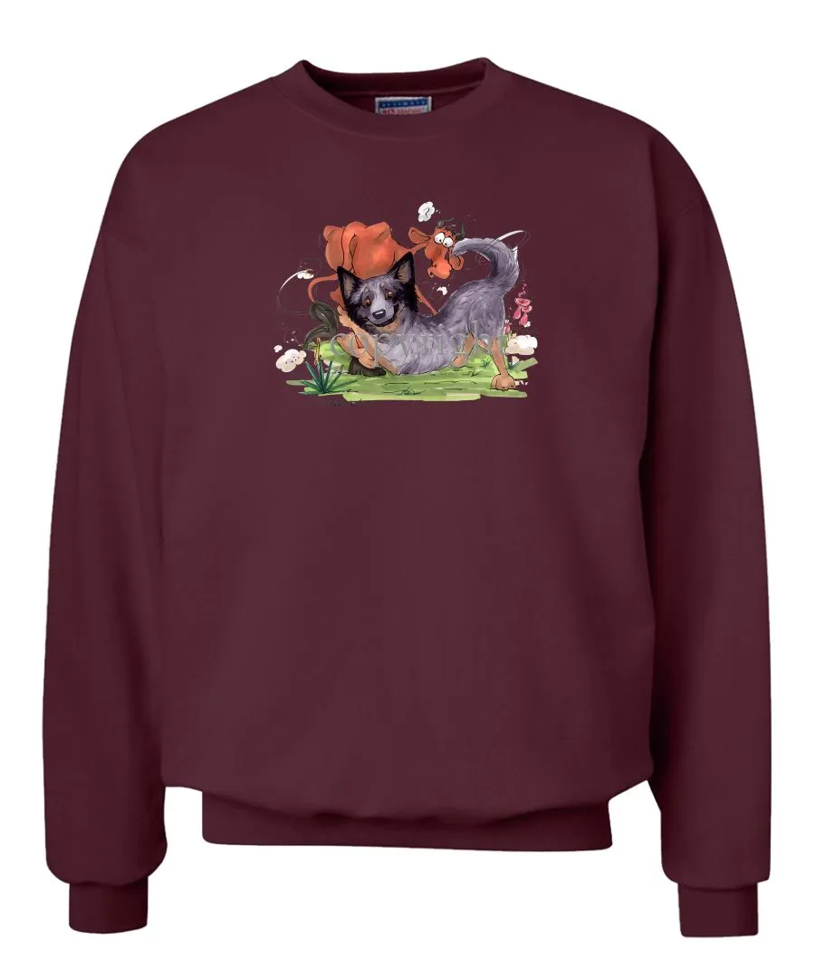 Australian Cattle Dog - Tackling Cow - Caricature - Sweatshirt