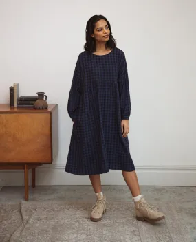 Navy Gingham Beatrix-Gee Organic Cotton Dress - a stunning, sustainable addition to your wardrobe!