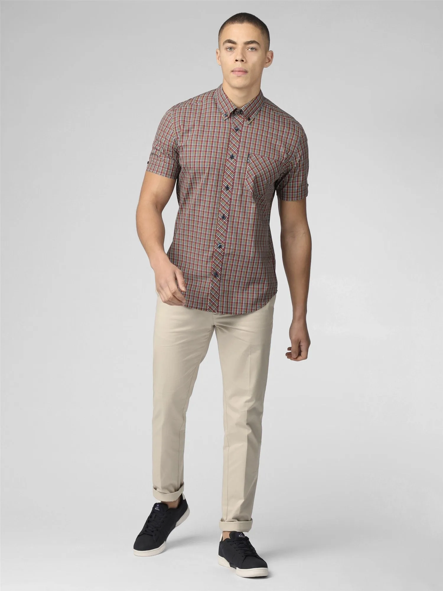 Ben Sherman Mens Short-Sleeved Mini Gingham Check Shirt