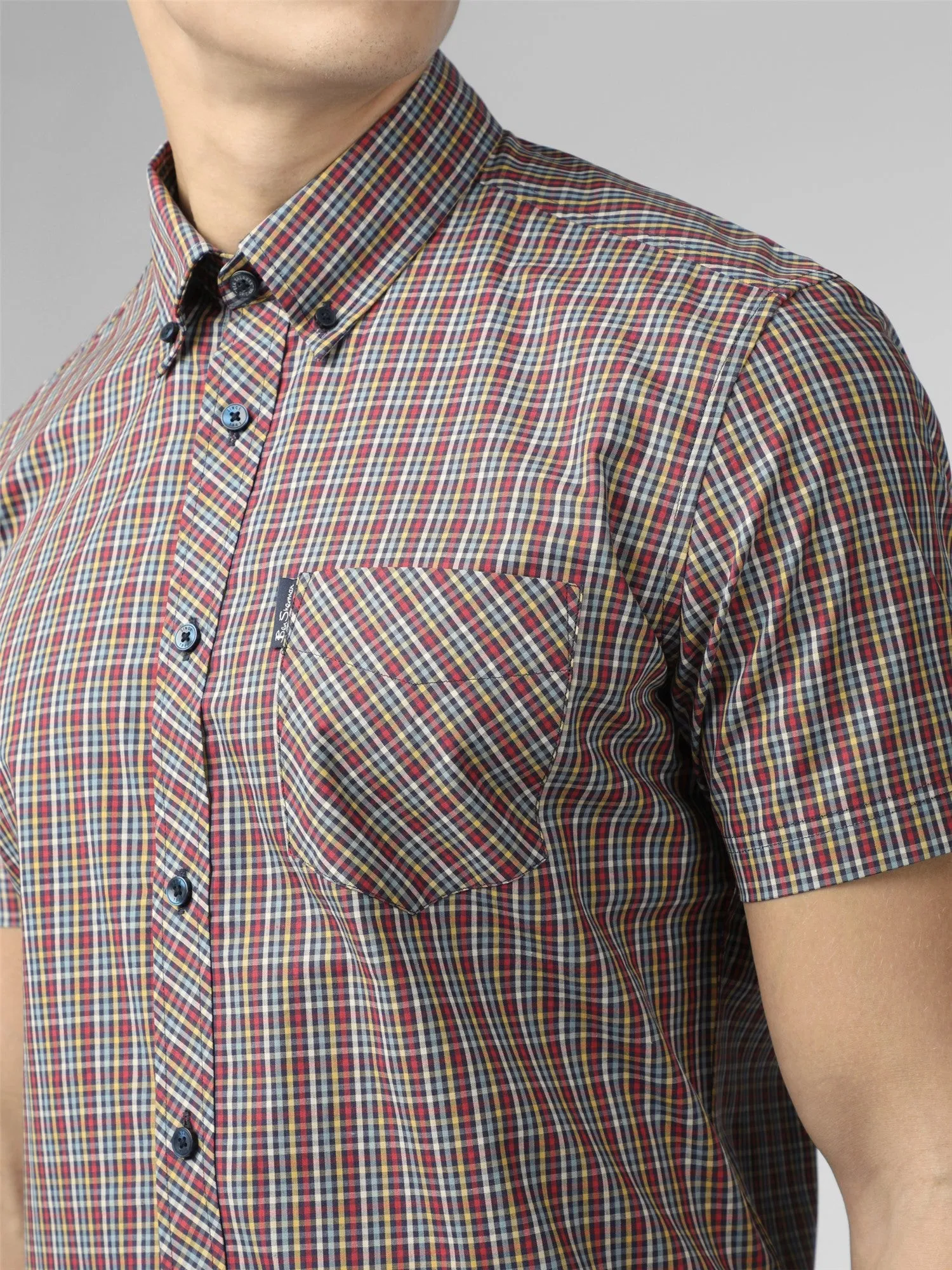 Ben Sherman Mens Short-Sleeved Mini Gingham Check Shirt