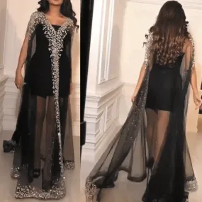 black evening dresses long crystals beaded elegant sexy cheap Dubai fashion evening gown robe de soiree