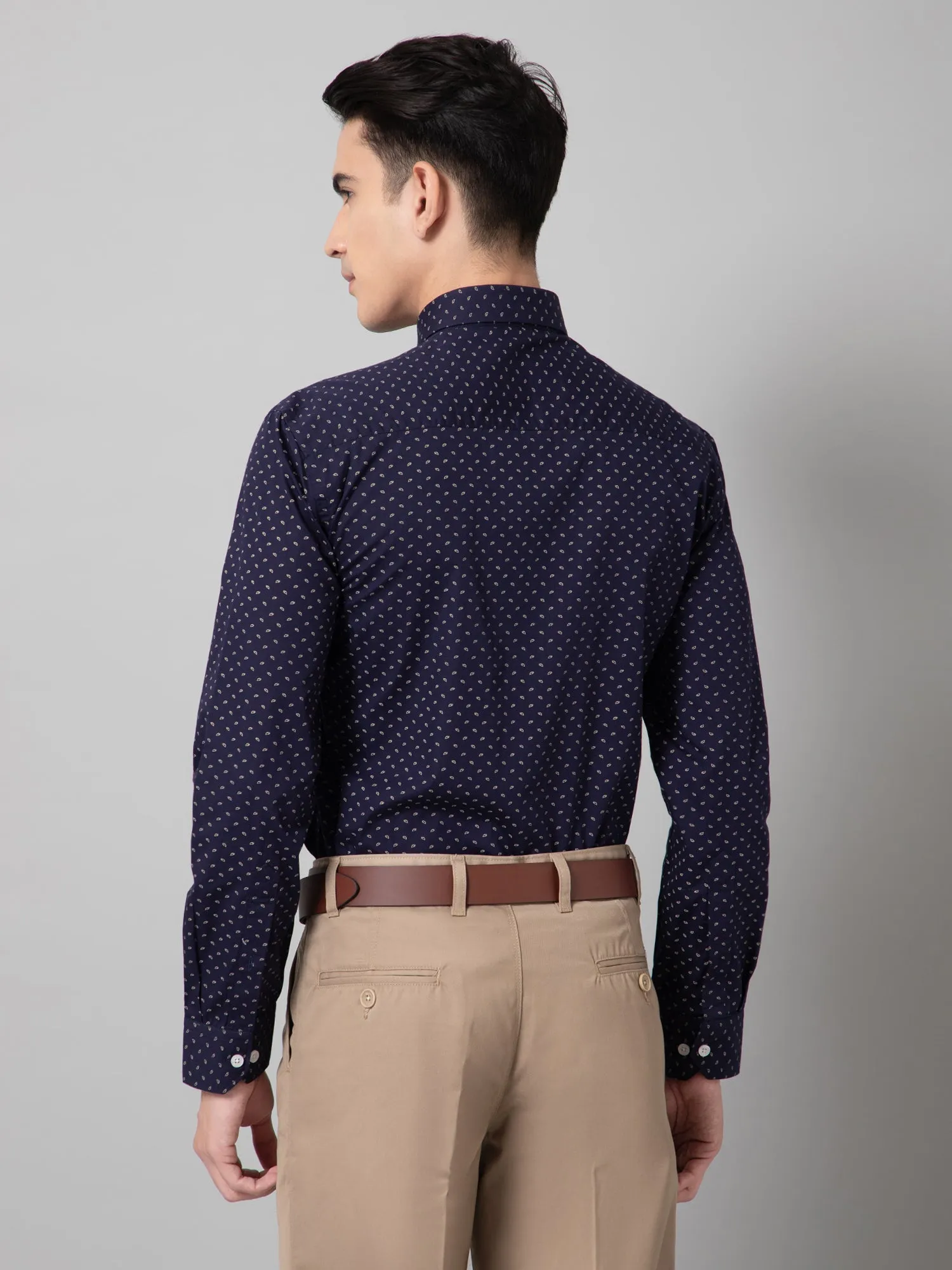 Cantabil Cotton Printed Full Sleeve Regular Fit Navy Blue Formal Shirt for Men with Pocket