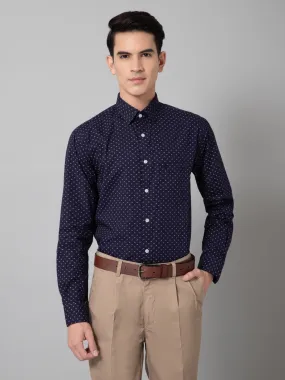 Cantabil Cotton Printed Full Sleeve Regular Fit Navy Blue Formal Shirt for Men with Pocket