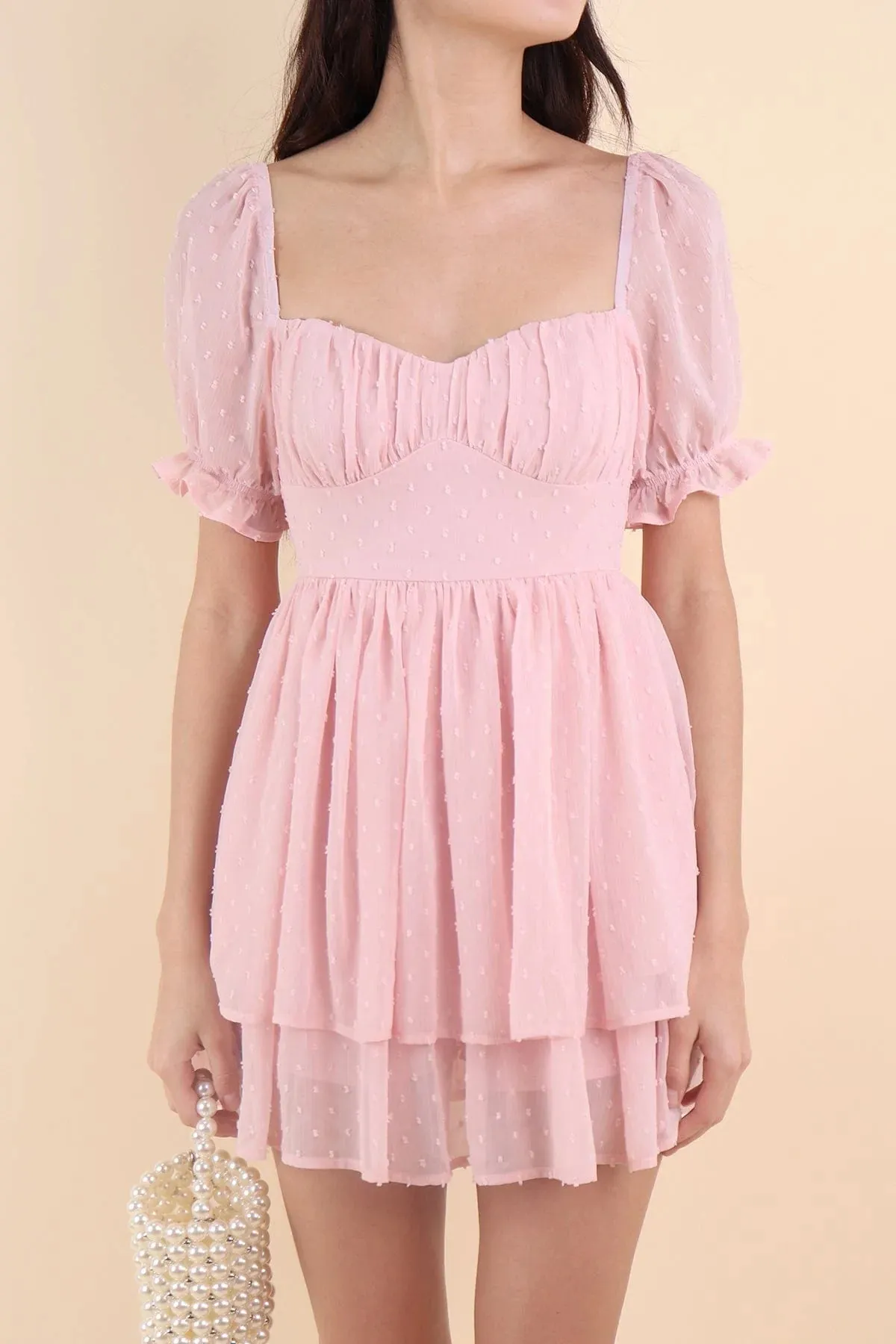 CHARLENE SWISS DOT ROMPER DRESS IN SWEET PINK