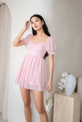 CHARLENE SWISS DOT ROMPER DRESS IN SWEET PINK