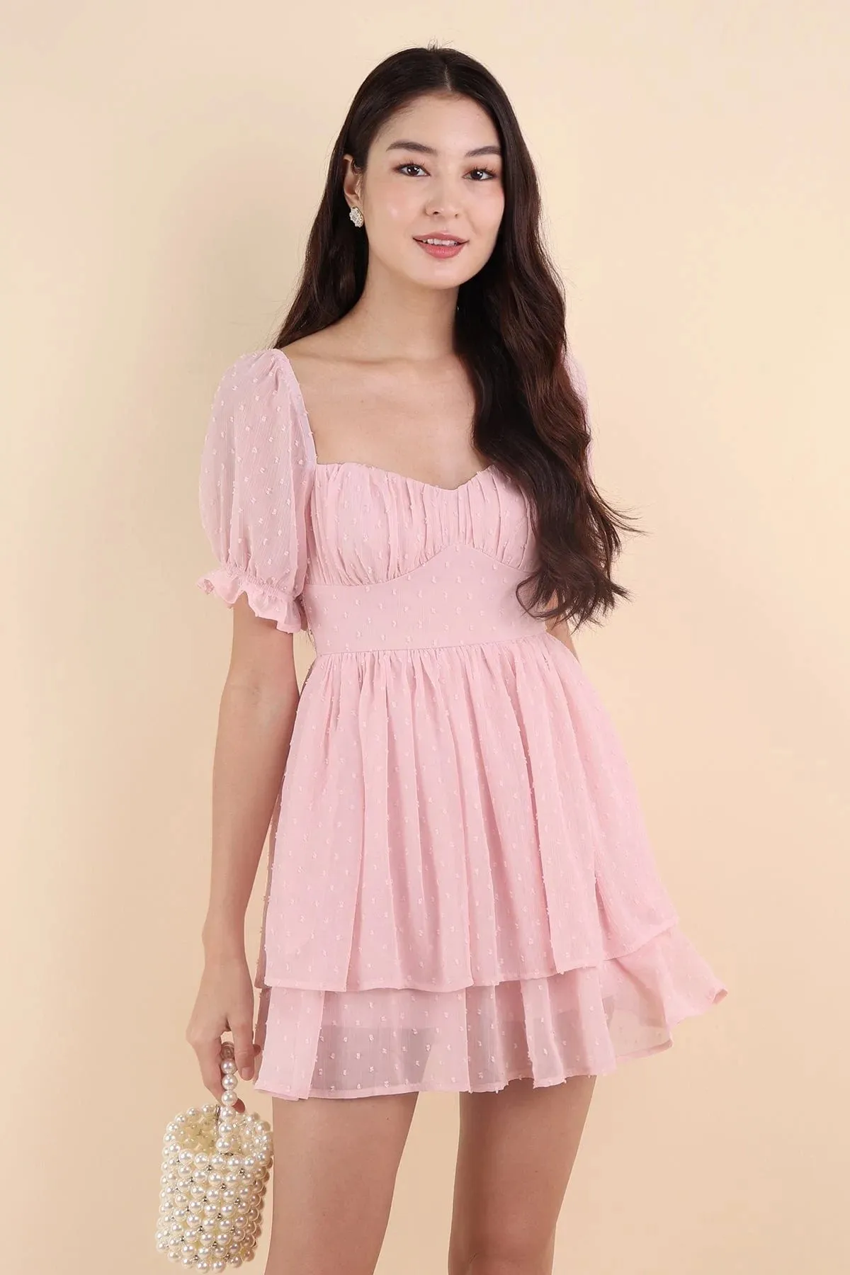CHARLENE SWISS DOT ROMPER DRESS IN SWEET PINK