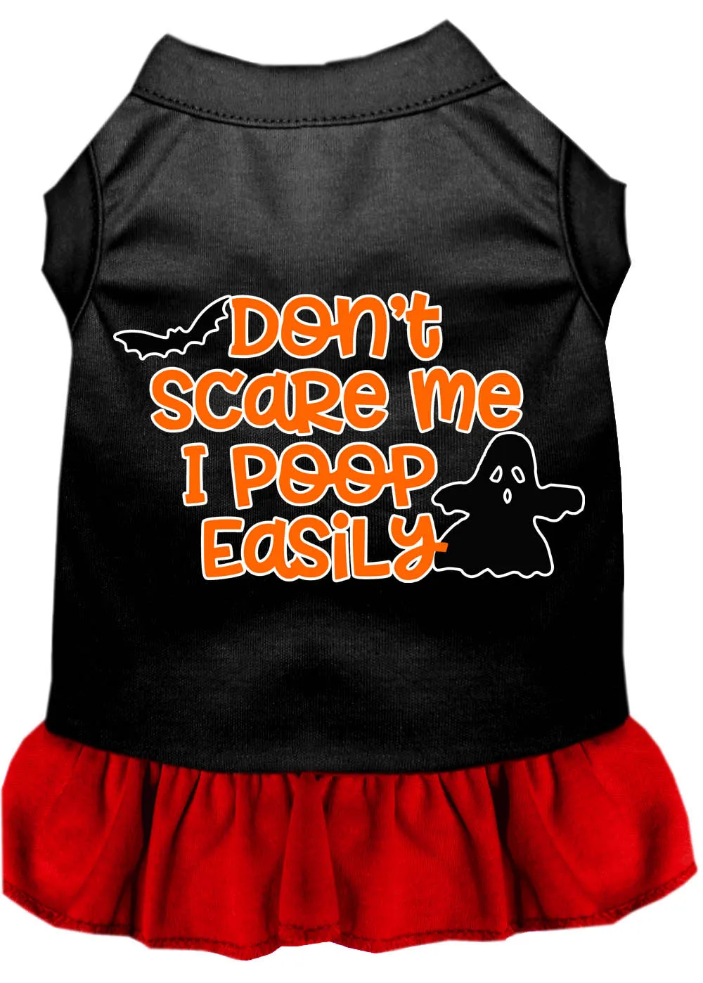 Don't Scare Me, Poops Easily Screen Print Dog Dress Black With Red Xxl