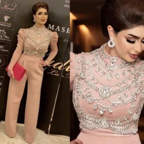 Dubai fashion jumpsuit for women 2020 crystals elegant beaded pant suit vestido de festa