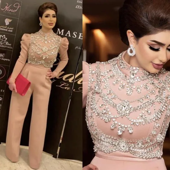 Dubai fashion jumpsuit for women 2020 crystals elegant beaded pant suit vestido de festa