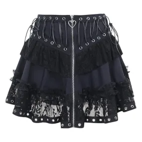 Edgy Punk Lace Mini Skirt