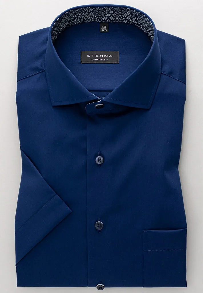 Eterna Twill Blue Short Sleeve Shirt Blue