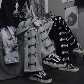 Fashion fishbone print casual pants yc23505