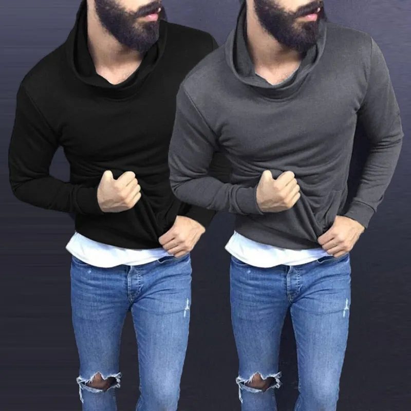 Fashion Men Tshirts Hiphop Casual T Shirts Autumn Long Sleeve Solid Color Turtleneck Tee Tops Men Clothes Pullovers Hombre