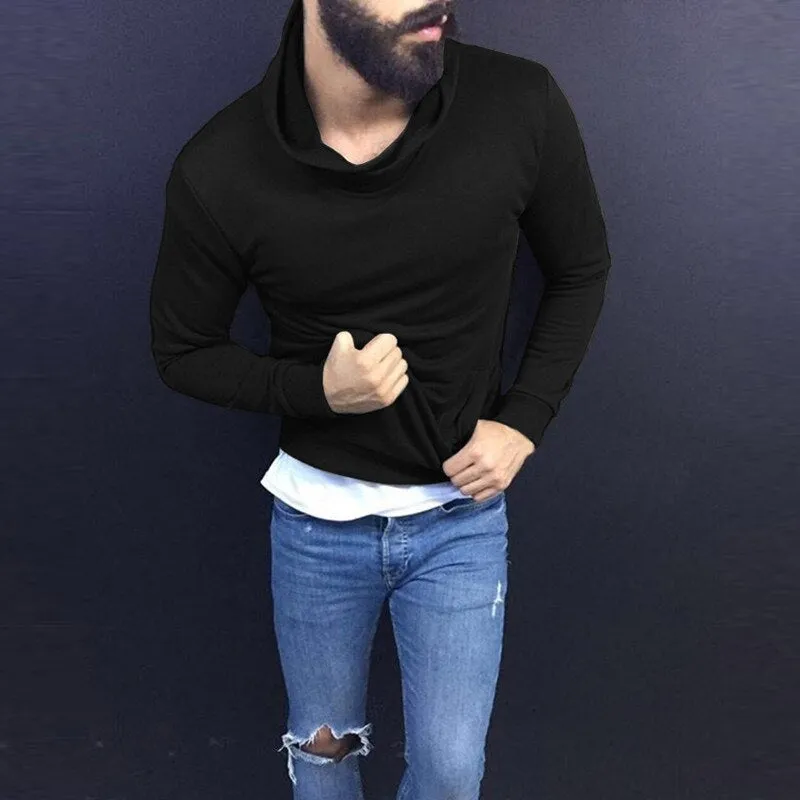 Fashion Men Tshirts Hiphop Casual T Shirts Autumn Long Sleeve Solid Color Turtleneck Tee Tops Men Clothes Pullovers Hombre
