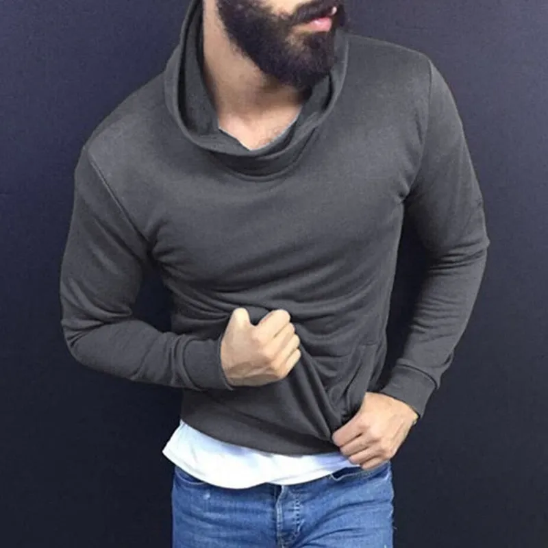 Fashion Men Tshirts Hiphop Casual T Shirts Autumn Long Sleeve Solid Color Turtleneck Tee Tops Men Clothes Pullovers Hombre