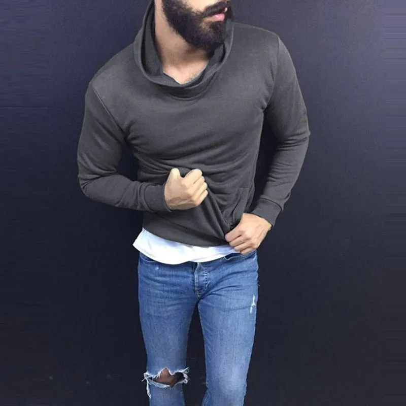 Fashion Men Tshirts Hiphop Casual T Shirts Autumn Long Sleeve Solid Color Turtleneck Tee Tops Men Clothes Pullovers Hombre