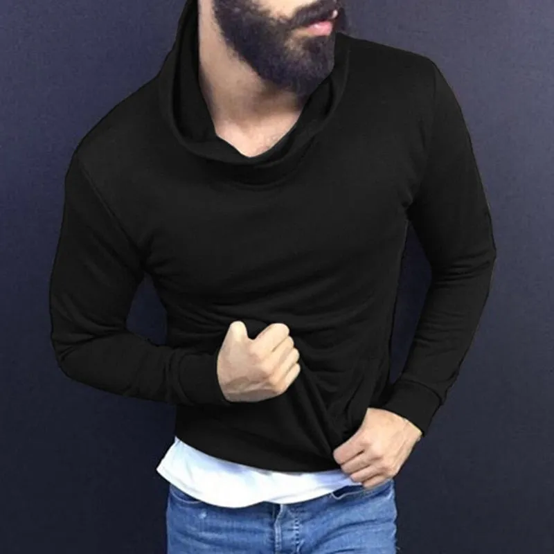 Fashion Men Tshirts Hiphop Casual T Shirts Autumn Long Sleeve Solid Color Turtleneck Tee Tops Men Clothes Pullovers Hombre