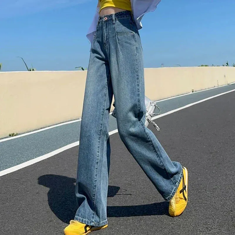 High Waisted Wide Leg Straight Loose Denim Jeans