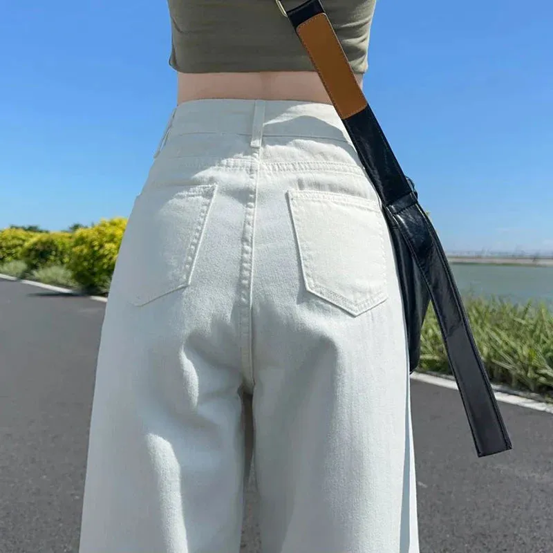 High Waisted Wide Leg Straight Loose Denim Jeans