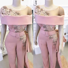 jumpsuits for women 2020 dusty pink beaded crystals luxury elegant pants for evening parties vestido de Longo