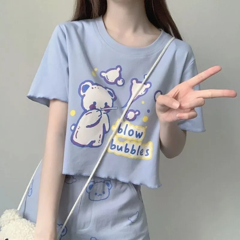 Kawaii Bear Print Graphic T-Shirts