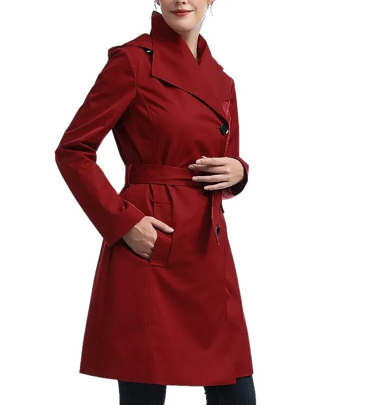 Kimi   Kai Women's Elsa Water-Resistant Hooded Trench Coat Red Size XL