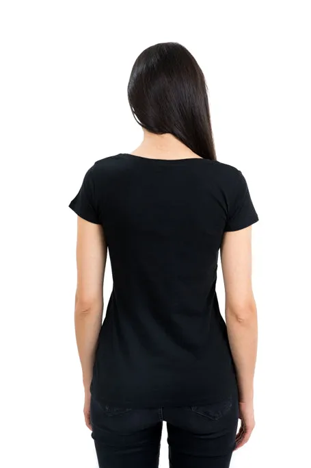 Ladies Fitted White Skull Black Tee