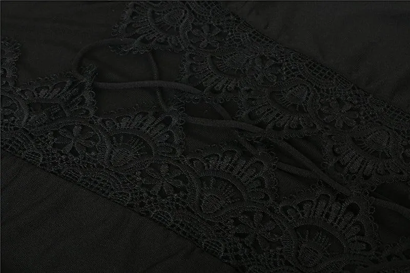 LONG SLEEVE LACE CROTCHET LACE-UP BODYSUIT