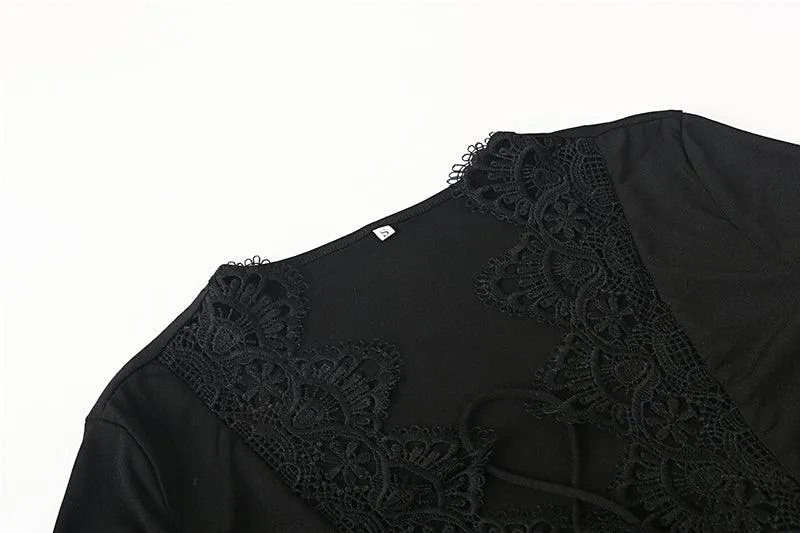 LONG SLEEVE LACE CROTCHET LACE-UP BODYSUIT