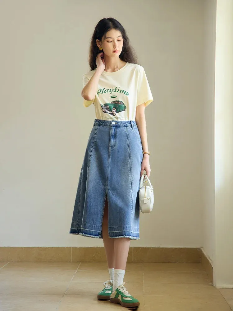 LVSANW DUSHU Double Version Retro Washed Denim Skirt for Women High Waist Slimming 2024 Summer New All-match Skirts Female 24DS82015