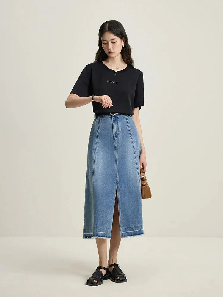 LVSANW DUSHU Double Version Retro Washed Denim Skirt for Women High Waist Slimming 2024 Summer New All-match Skirts Female 24DS82015