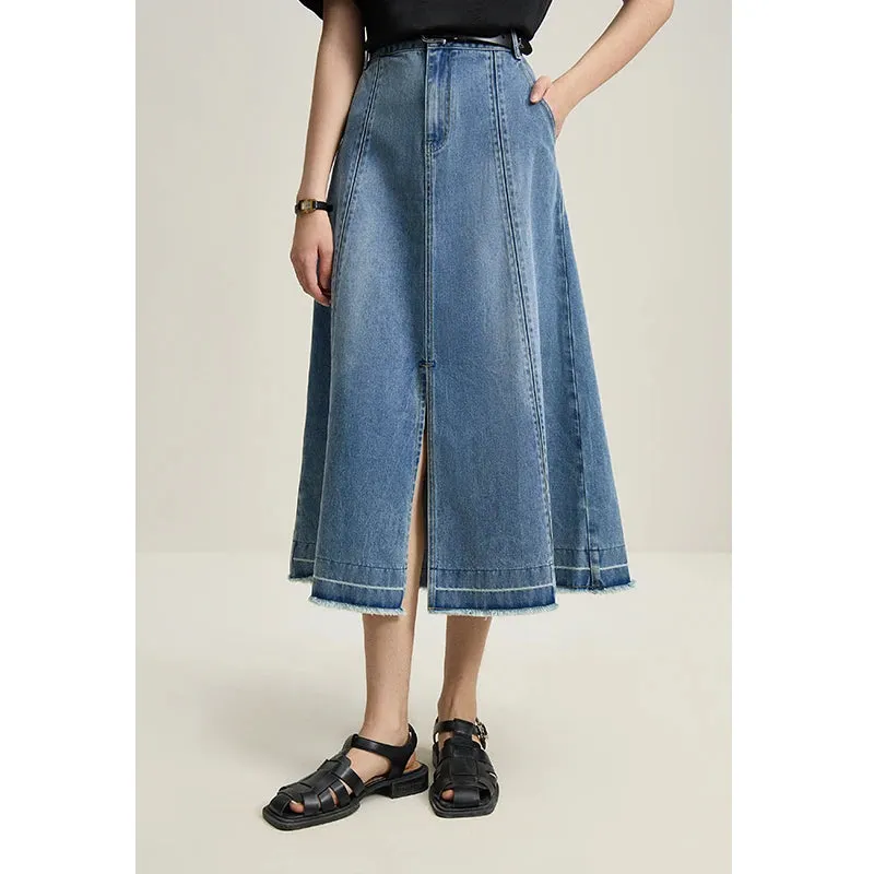 LVSANW DUSHU Double Version Retro Washed Denim Skirt for Women High Waist Slimming 2024 Summer New All-match Skirts Female 24DS82015