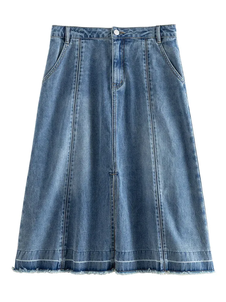 LVSANW DUSHU Double Version Retro Washed Denim Skirt for Women High Waist Slimming 2024 Summer New All-match Skirts Female 24DS82015