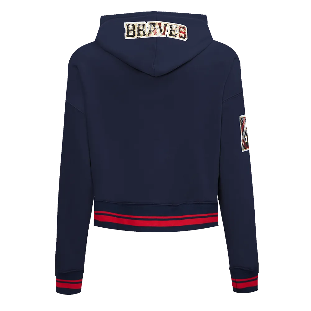 MLB ATLANTA BRAVES PRO PREP WOMEN'S RIB FLC CROPPED PO HOODIE (MIDNIGHT NAVY/RED/MIDNIGHT NAVY)