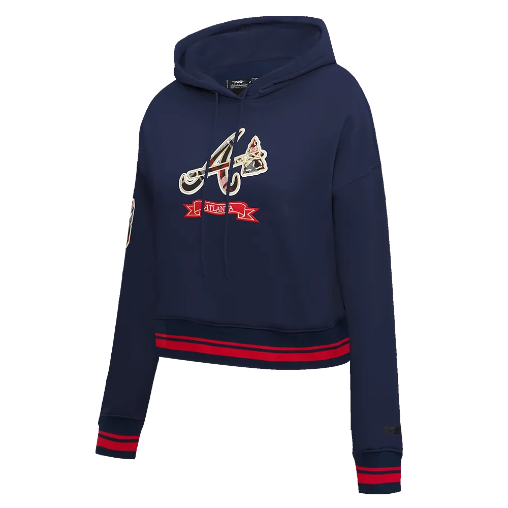 MLB ATLANTA BRAVES PRO PREP WOMEN'S RIB FLC CROPPED PO HOODIE (MIDNIGHT NAVY/RED/MIDNIGHT NAVY)