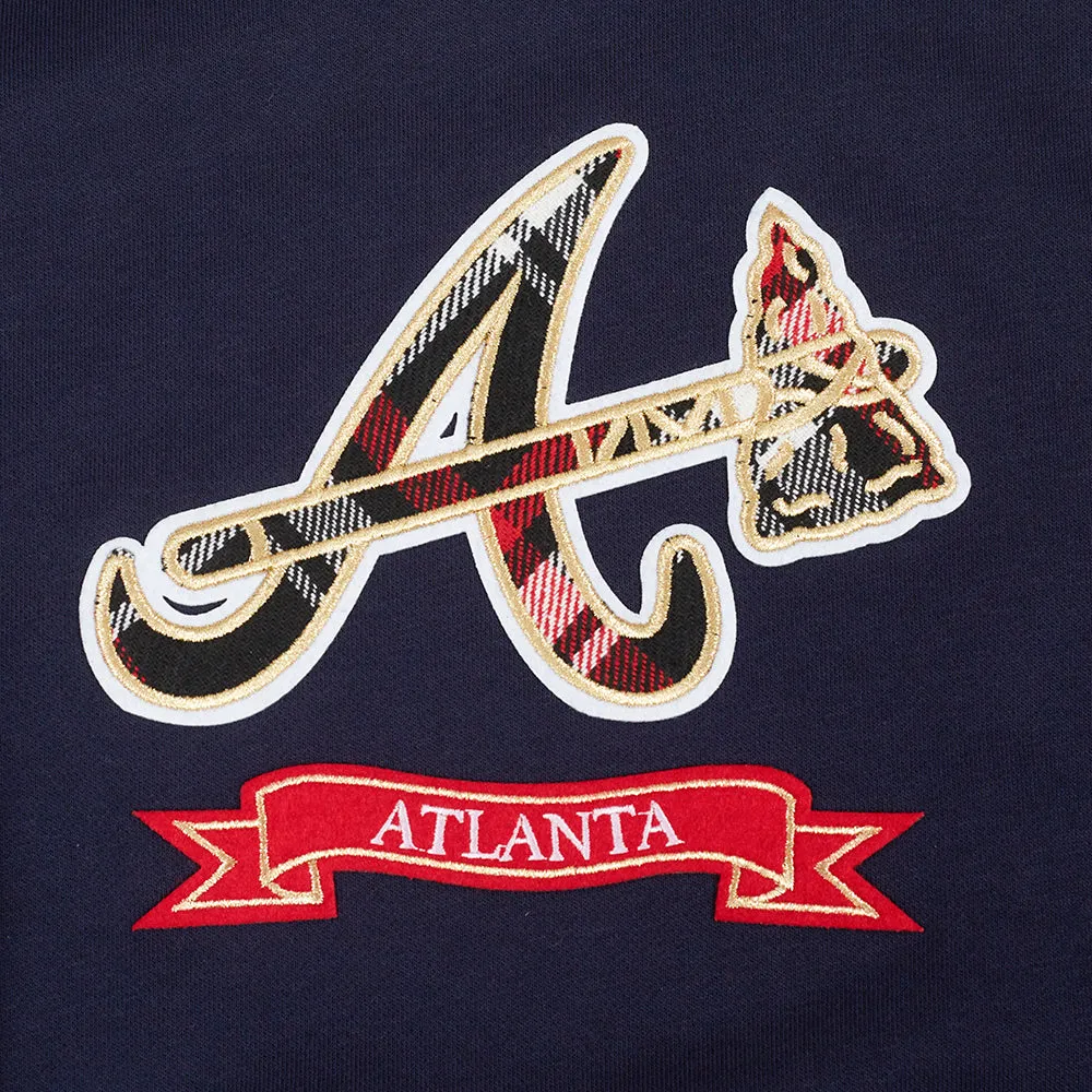 MLB ATLANTA BRAVES PRO PREP WOMEN'S RIB FLC CROPPED PO HOODIE (MIDNIGHT NAVY/RED/MIDNIGHT NAVY)