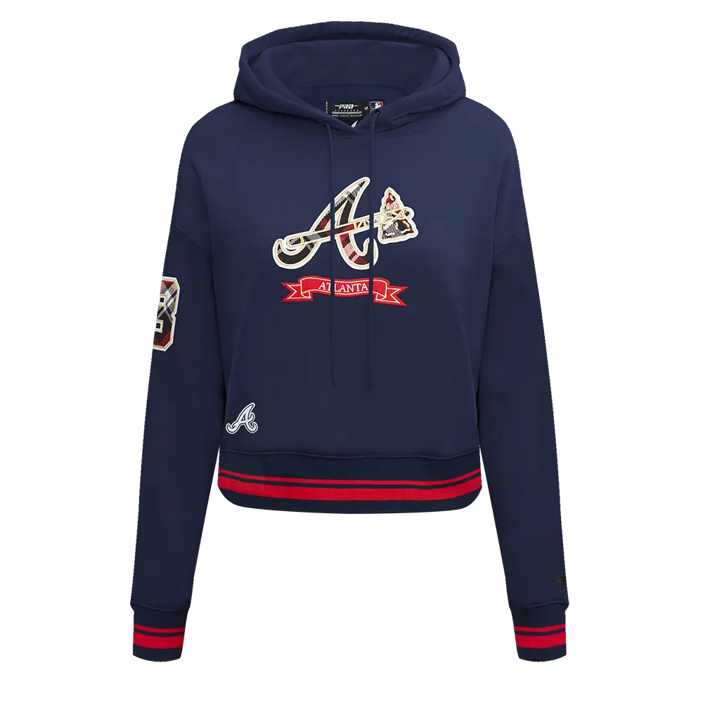 MLB ATLANTA BRAVES PRO PREP WOMEN'S RIB FLC CROPPED PO HOODIE (MIDNIGHT NAVY/RED/MIDNIGHT NAVY)