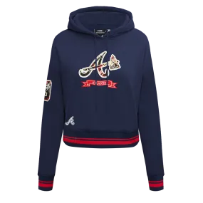 MLB ATLANTA BRAVES PRO PREP WOMEN'S RIB FLC CROPPED PO HOODIE (MIDNIGHT NAVY/RED/MIDNIGHT NAVY)