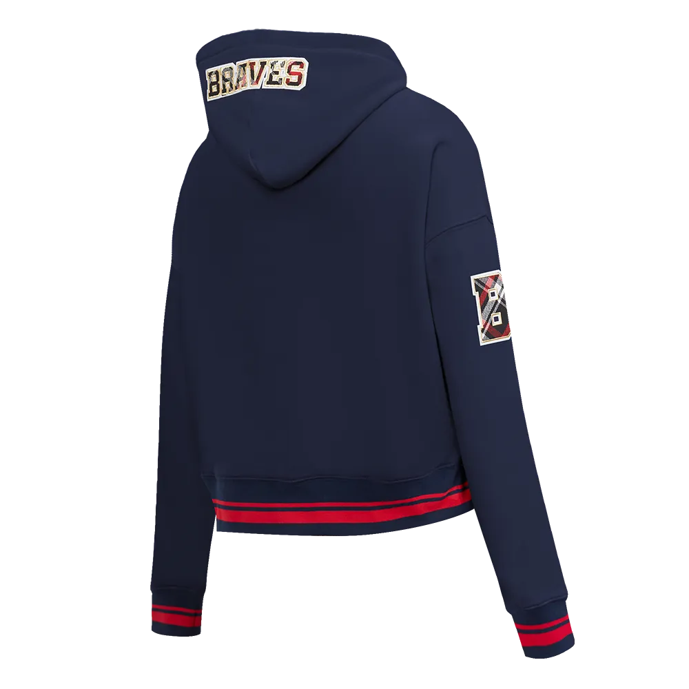MLB ATLANTA BRAVES PRO PREP WOMEN'S RIB FLC CROPPED PO HOODIE (MIDNIGHT NAVY/RED/MIDNIGHT NAVY)