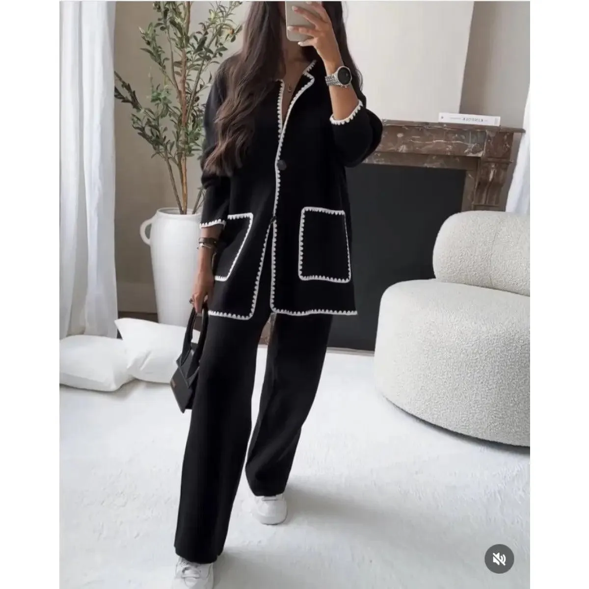MS004  Fall Chunky Knit Cardigan Sweaters Casual Open Front Set