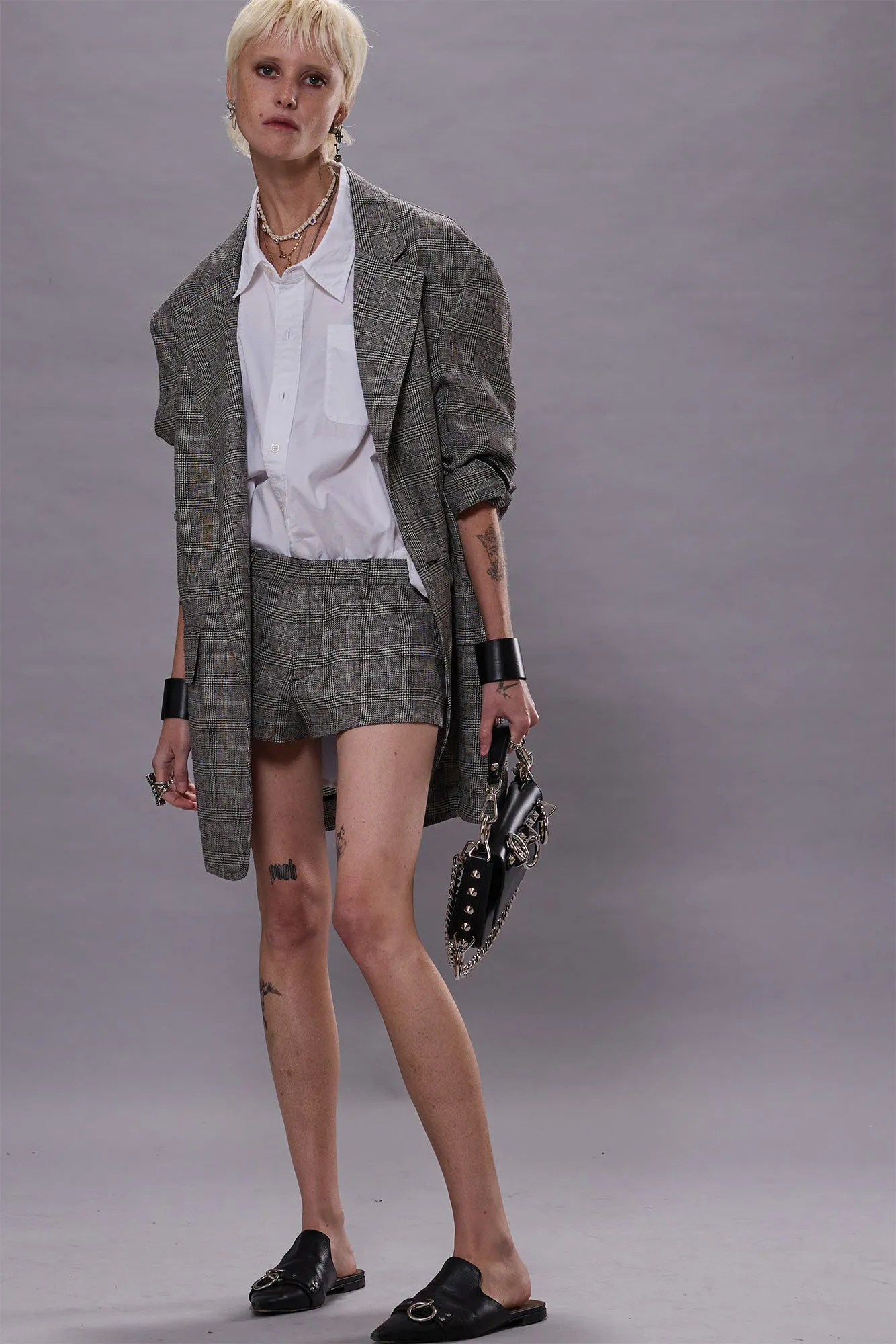 OVERSIZED RAGGED BLAZER - BLACK&WHITE GLENPLAID