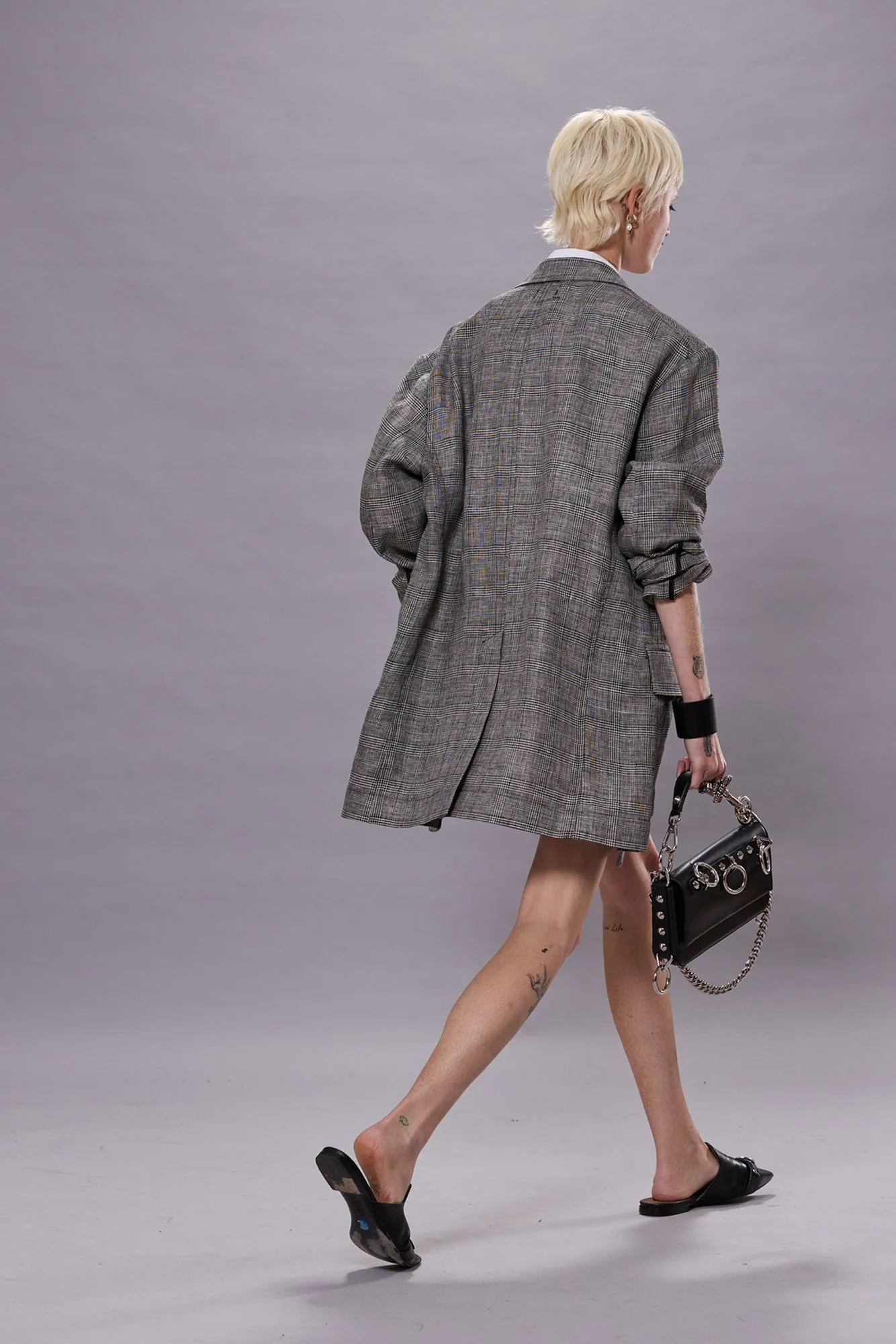OVERSIZED RAGGED BLAZER - BLACK&WHITE GLENPLAID