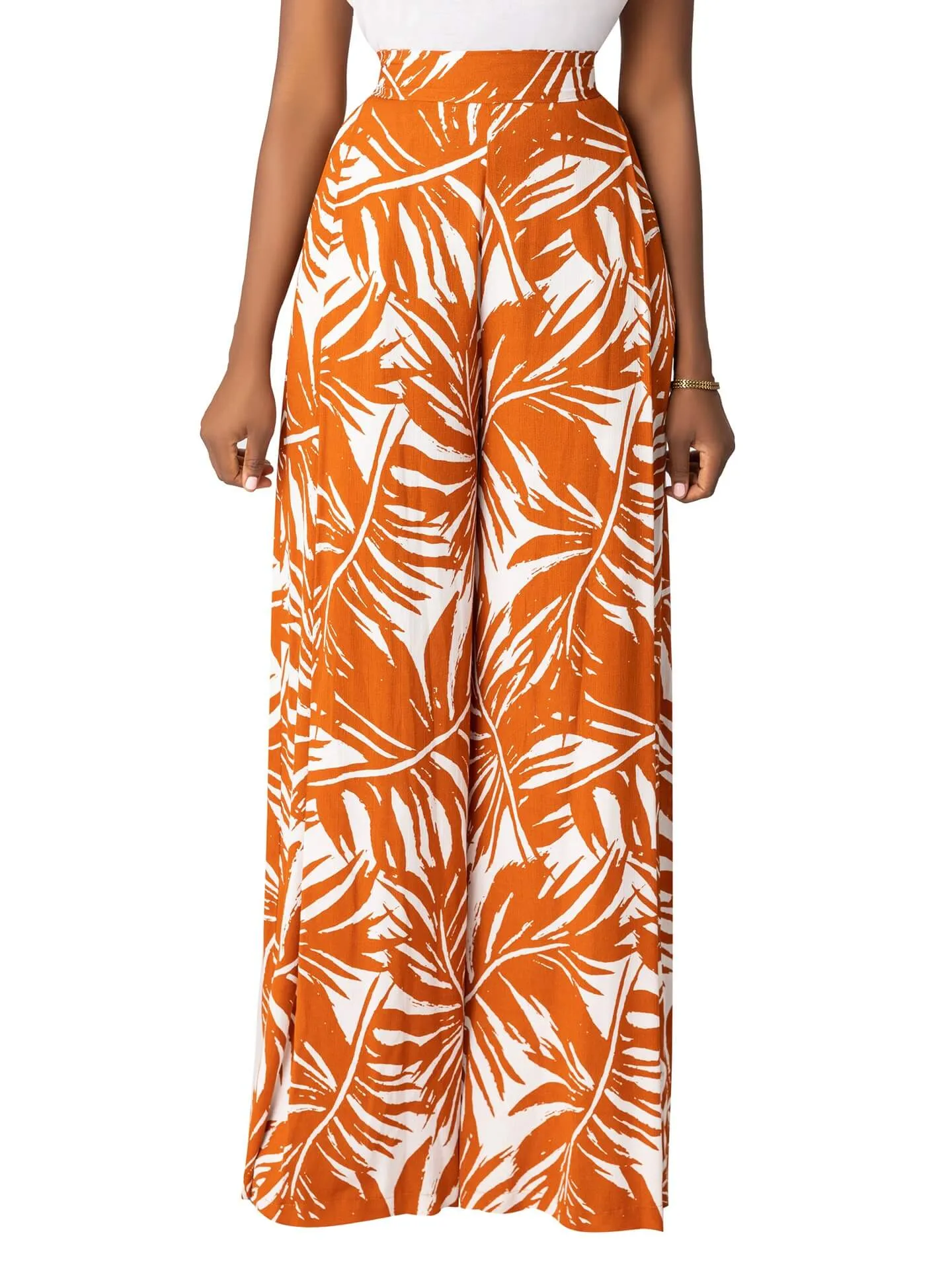 "Coco Palm" Brown Pleated Pants